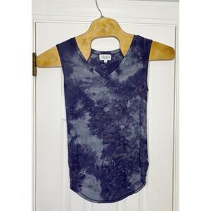 Feel The Piece Terre Jacobs Women's V Neck Ruched Side Tank Top Tie Dye Blue M/L